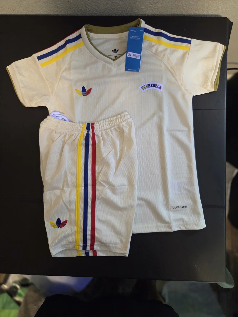 Adidas Kids Venezuela Tee & Shorts Set - Cream with Tricolor Stripes